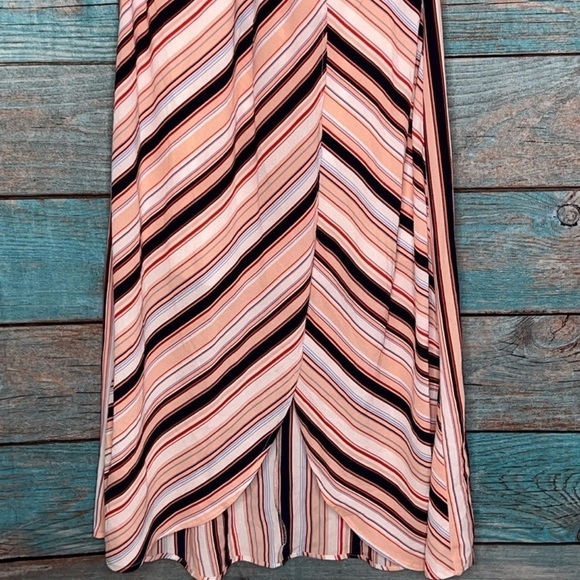 Bailey Blue Maxi Dress L Y2K Keyhole Striped Faux Wrap Look Pink - Picture 3 of 9